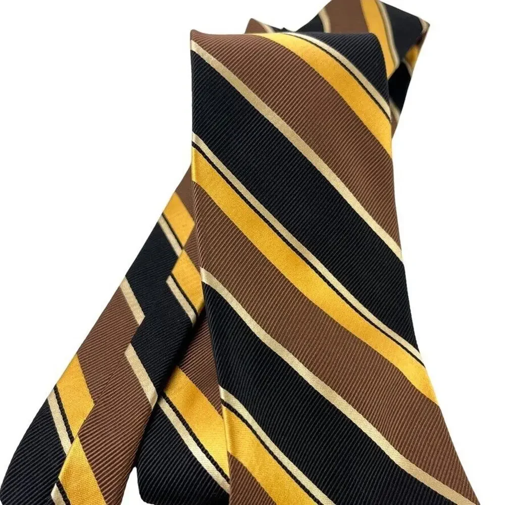 Jos A Bank Signature Collection Mens Striped Italy Made Brown Yellow Tie Necktie